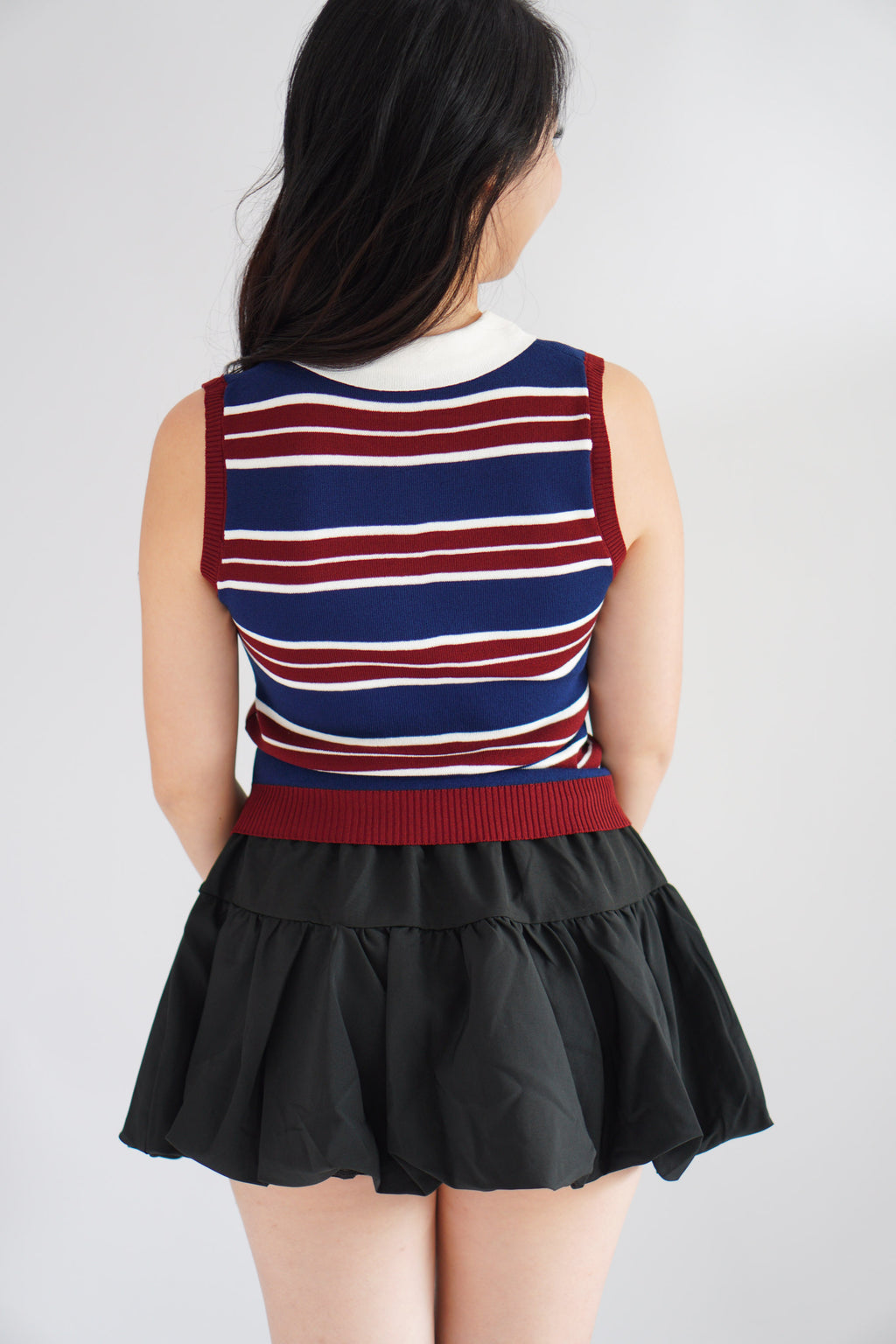Parker Stripes Collar Sleeveless Button Top in Blue and Red