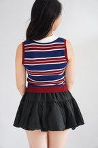 Parker Stripes Collar Sleeveless Button Top in Blue and Red