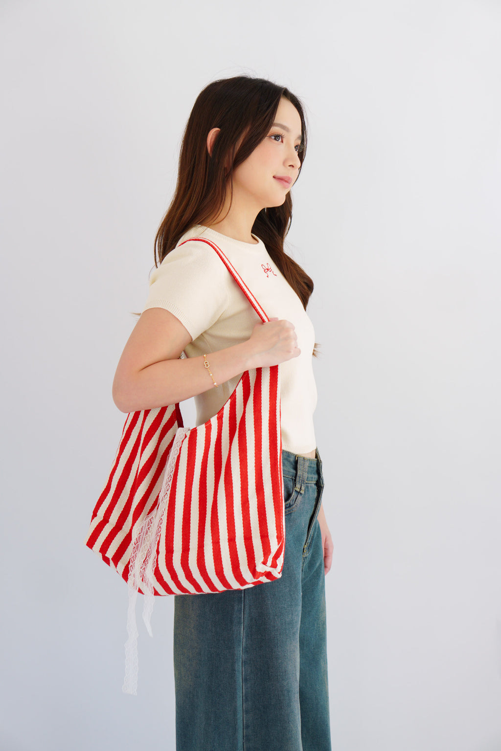 2 Way Stripes Tote Bag in Red