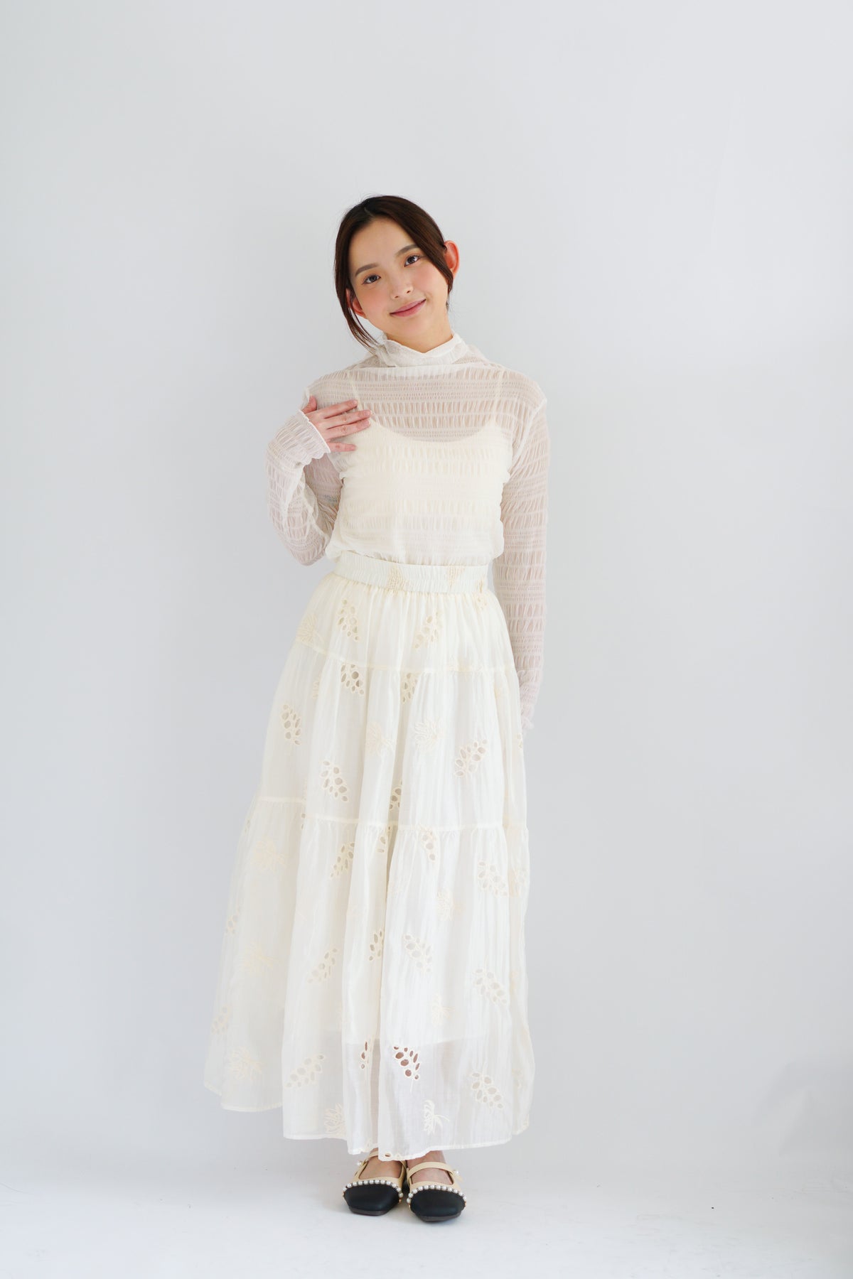 Erene Eyelet Lace Maxi Skirt in Cream