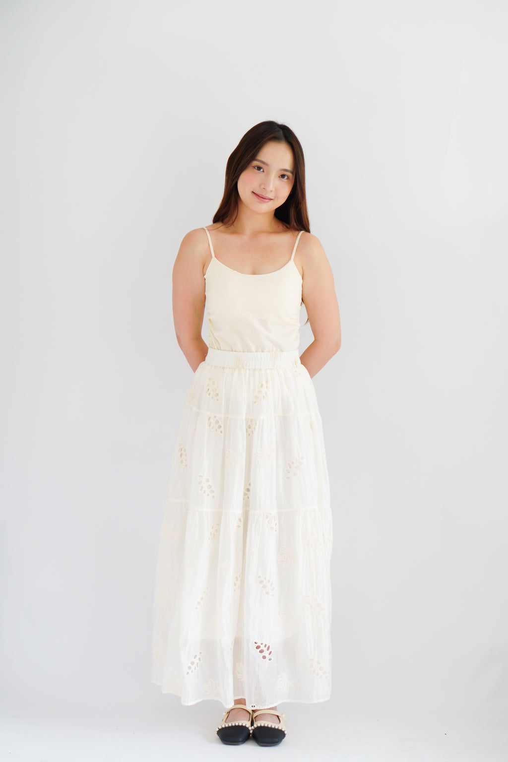 Erene Eyelet Lace Maxi Skirt in Cream