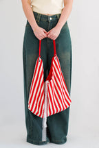 2 Way Stripes Tote Bag in Red