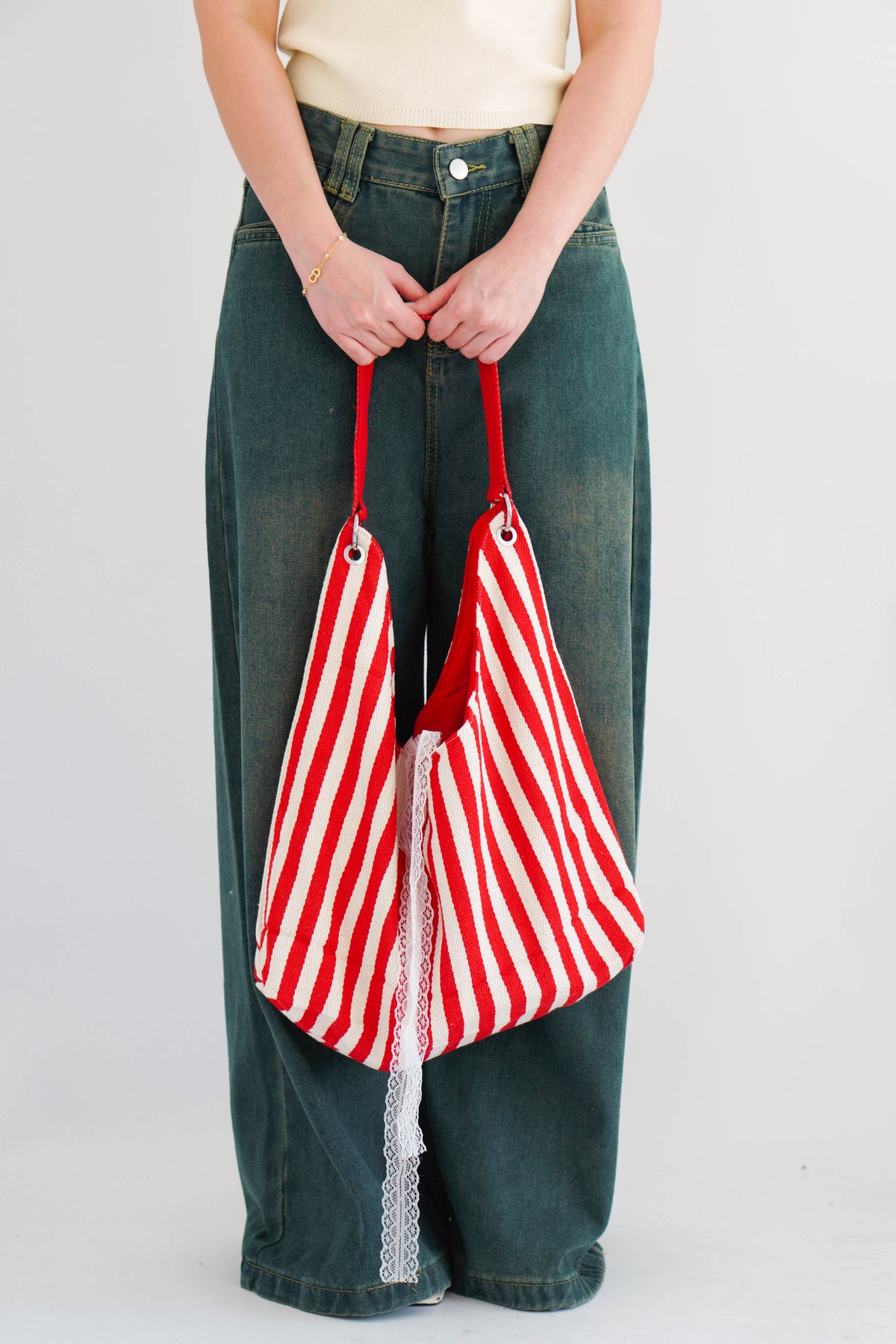 2 Way Stripes Tote Bag in Red