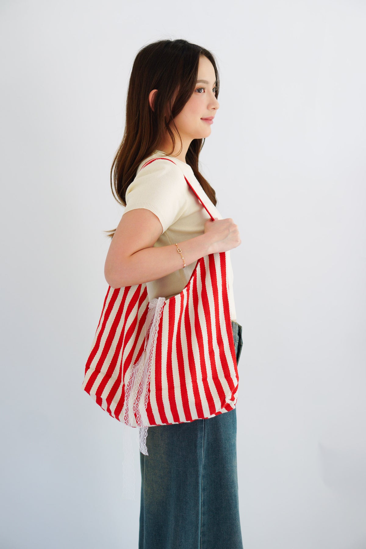 2 Way Stripes Tote Bag in Red