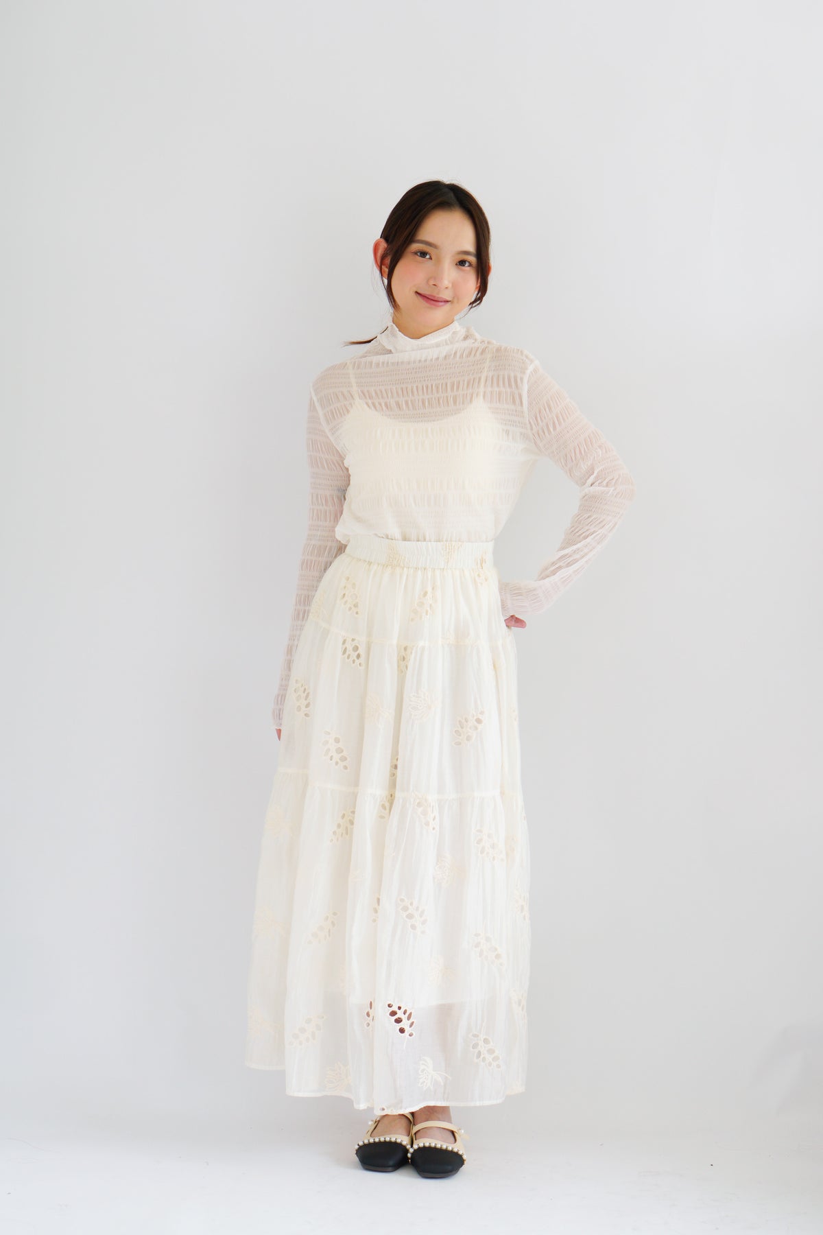 Erene Eyelet Lace Maxi Skirt in Cream