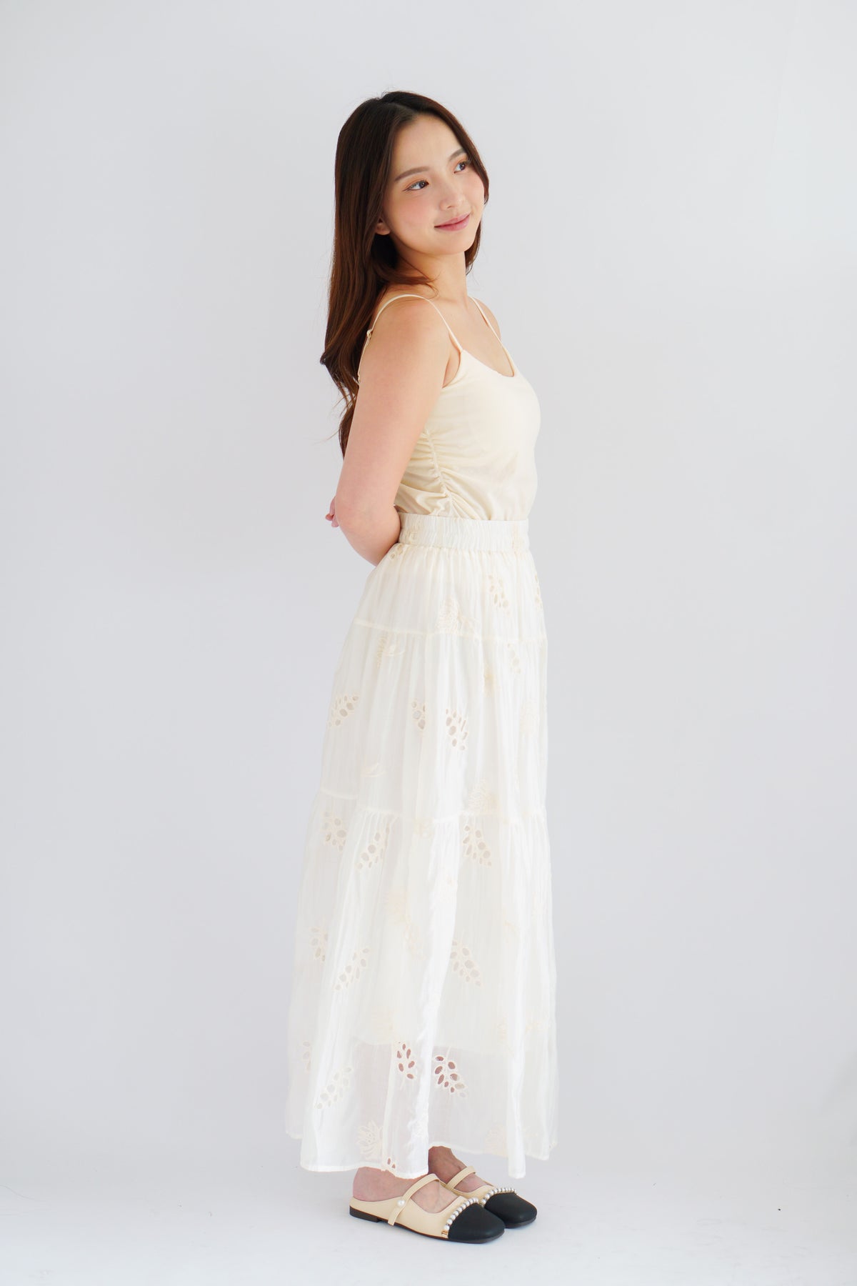 Erene Eyelet Lace Maxi Skirt in Cream