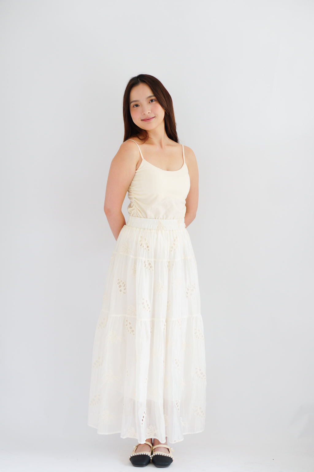 Erene Eyelet Lace Maxi Skirt in Cream