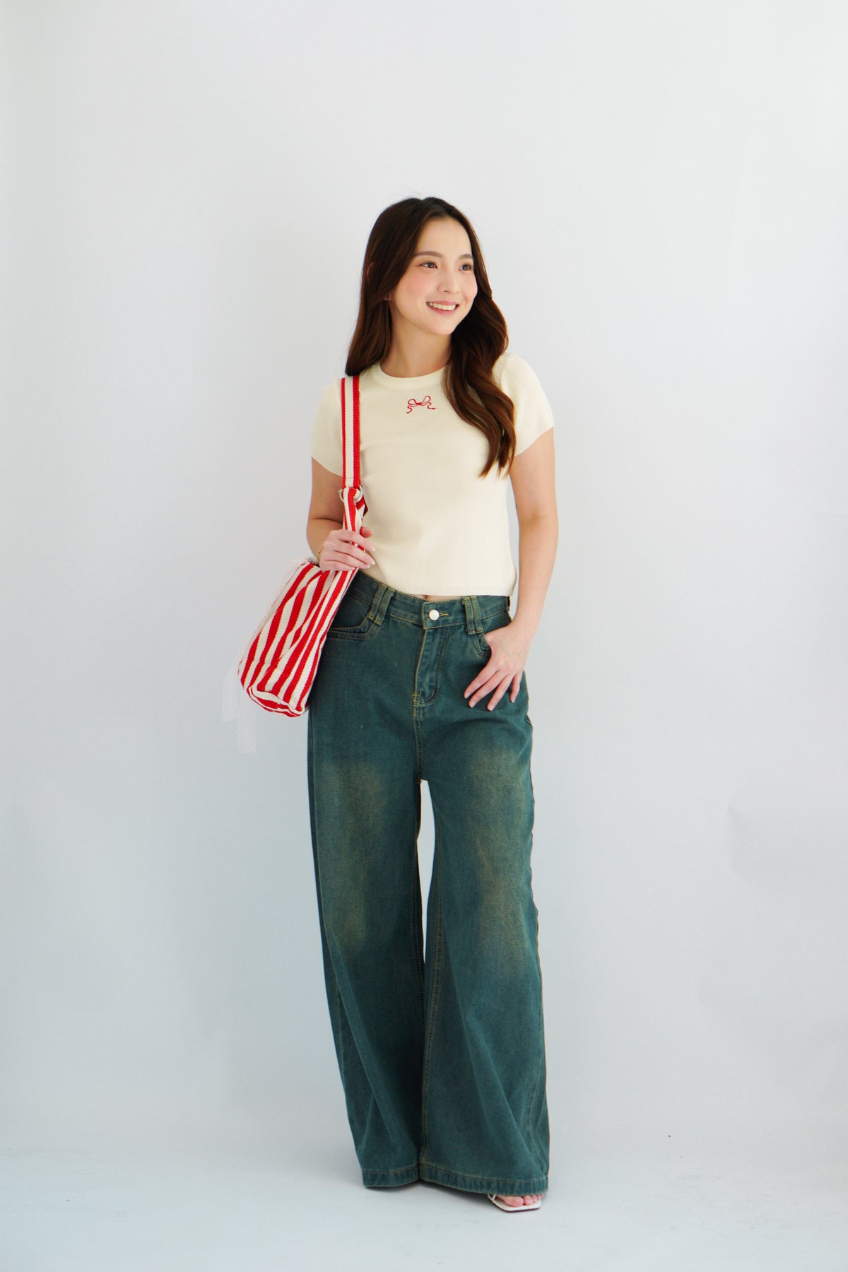 2 Way Stripes Tote Bag in Red