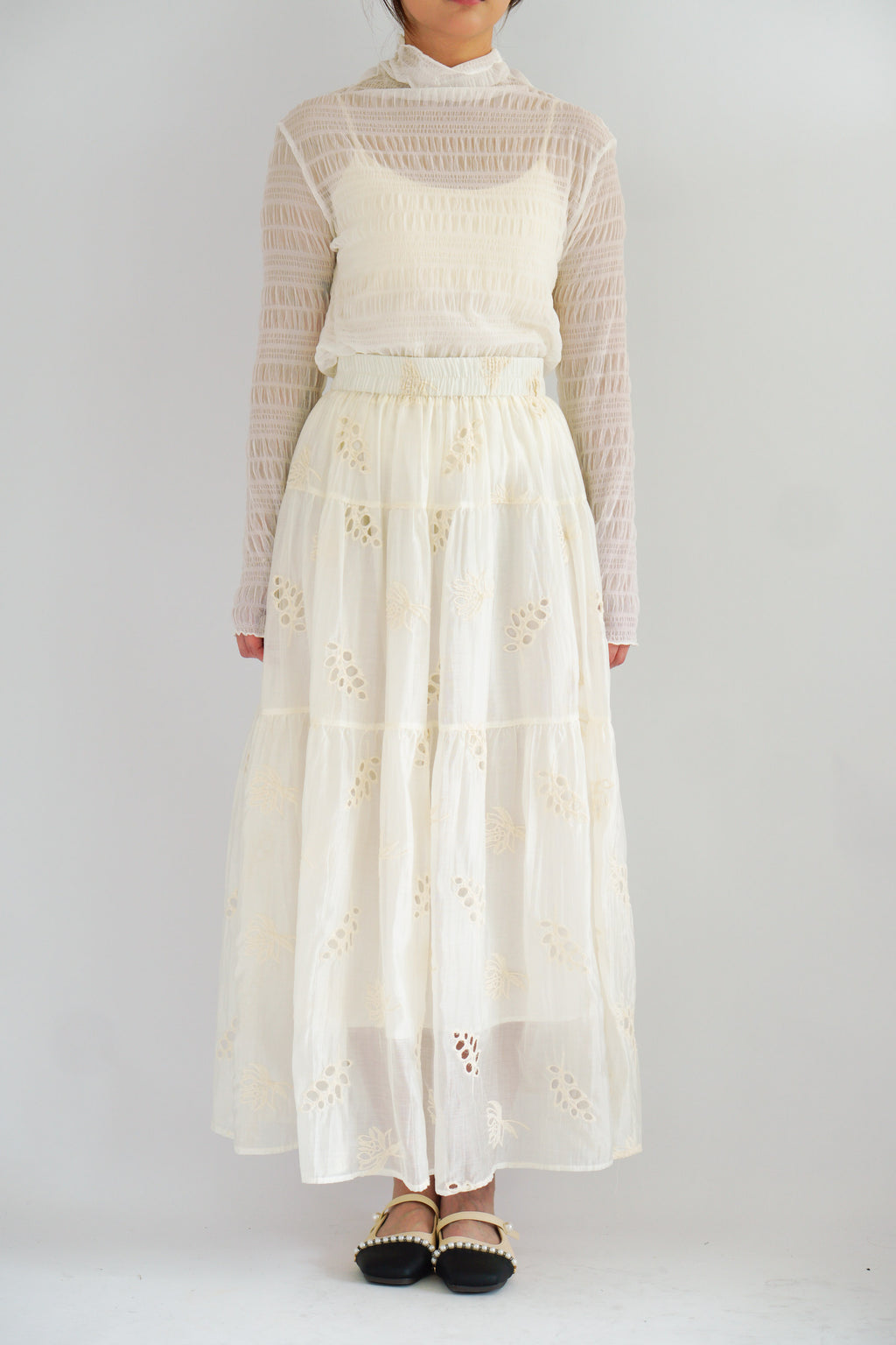 Erene Eyelet Lace Maxi Skirt in Cream