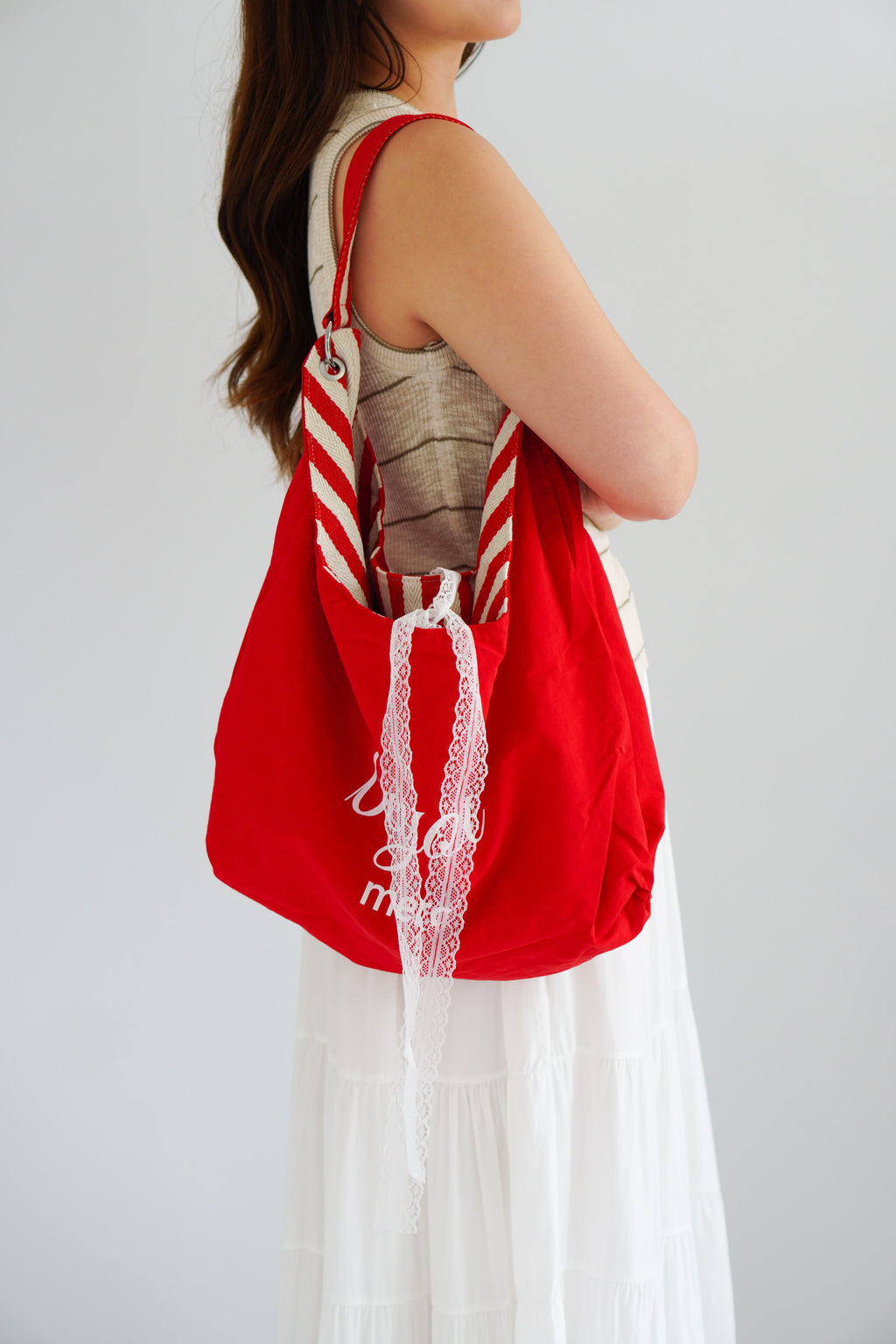 2 Way Stripes Tote Bag in Red