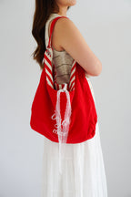 2 Way Stripes Tote Bag in Red