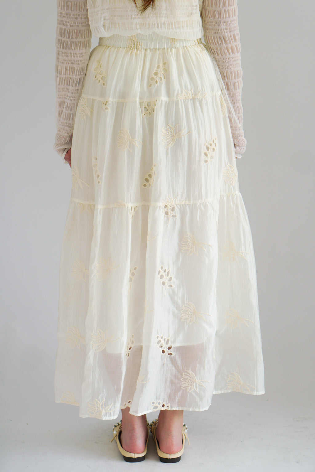 Erene Eyelet Lace Maxi Skirt in Cream