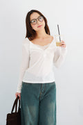 (BACKORDER) Uri Long Sleeve Top with Lace in White