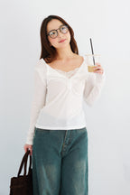 (BACKORDER) Uri Long Sleeve Top with Lace in White