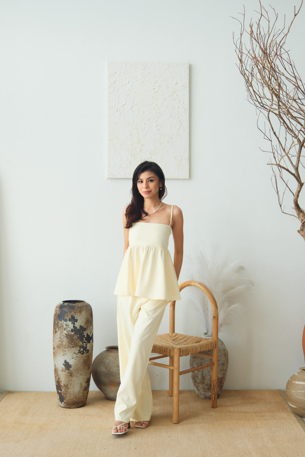 Clara Wide Legged Pants by Bash in Cream Yellow