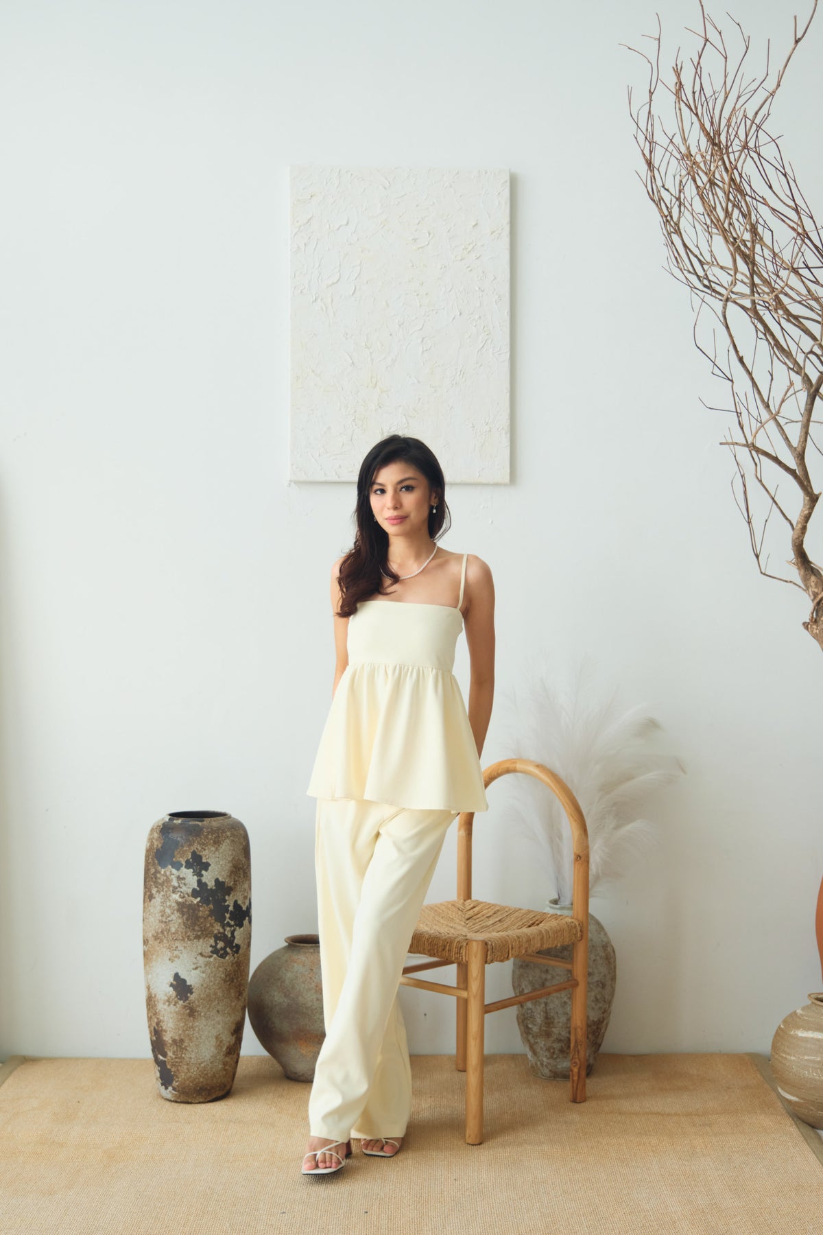 Clara Wide Legged Pants by Bash in Cream Yellow