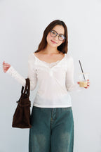 (BACKORDER) Uri Long Sleeve Top with Lace in White