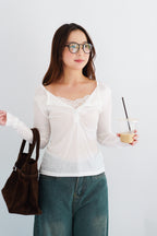 (BACKORDER) Uri Long Sleeve Top with Lace in White
