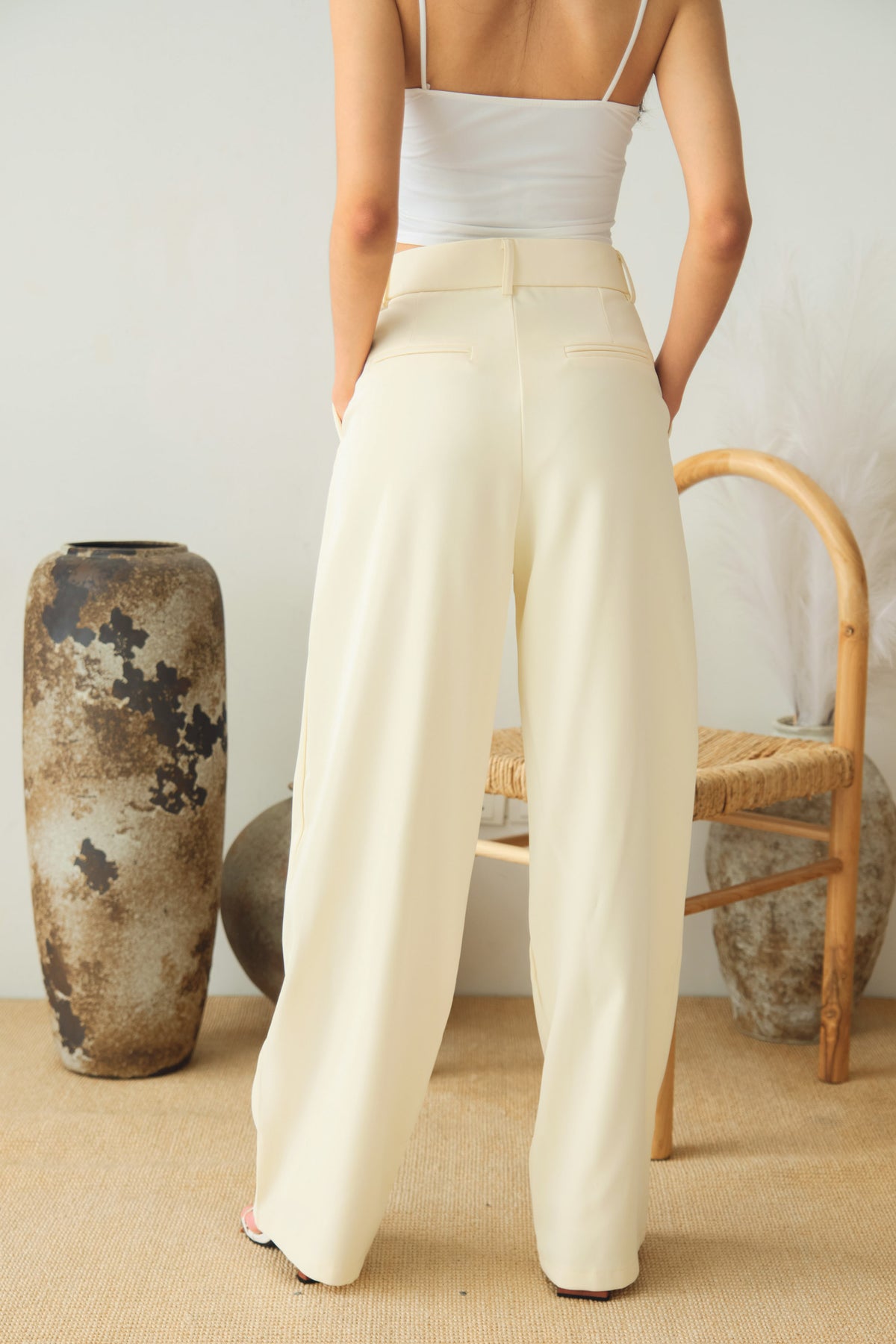 Clara Wide Legged Pants by Bash in Cream Yellow