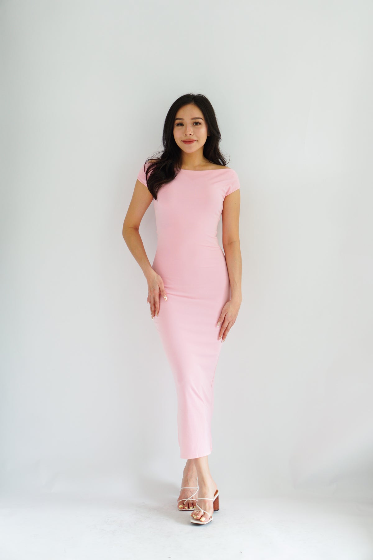 Renka Off Shoulder Ruched Bodycon Dress in Pink