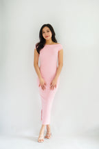 Renka Off Shoulder Ruched Bodycon Dress in Pink