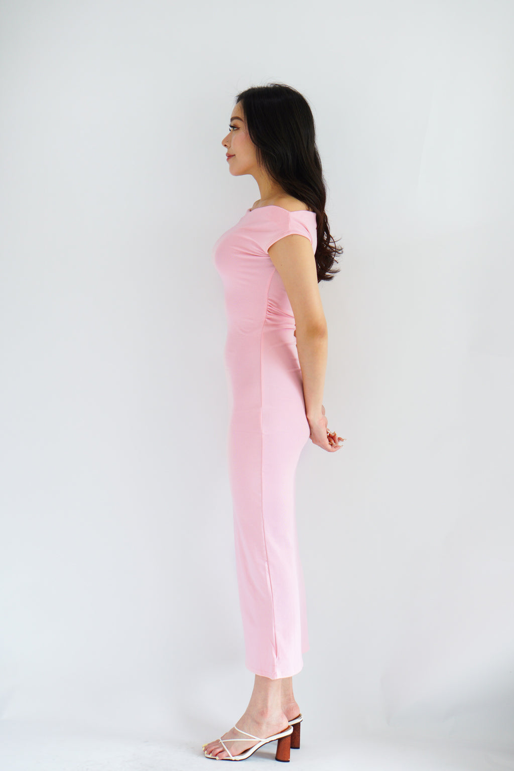Renka Off Shoulder Ruched Bodycon Dress in Pink