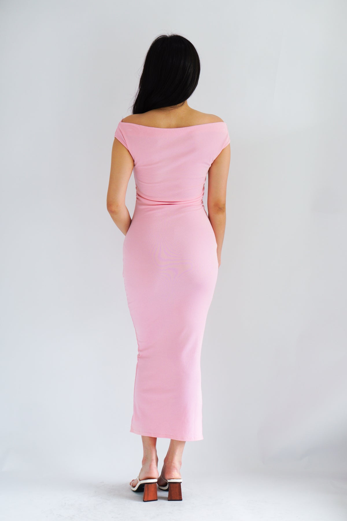 Renka Off Shoulder Ruched Bodycon Dress in Pink
