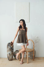 Clara Babydoll Top by Bash in Taupe Brown