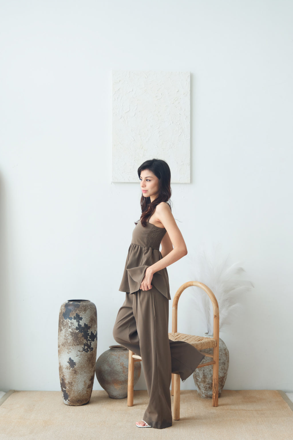 Clara Babydoll Top by Bash in Taupe Brown