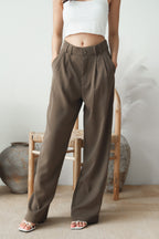 Clara Wide Legged Pants by Bash in Taupe Brown