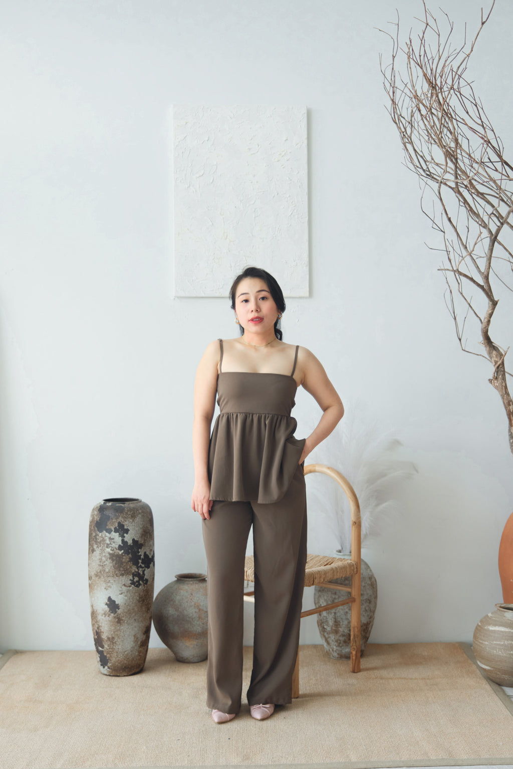 Clara Wide Legged Pants by Bash in Taupe Brown