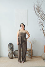 Clara Wide Legged Pants by Bash in Taupe Brown