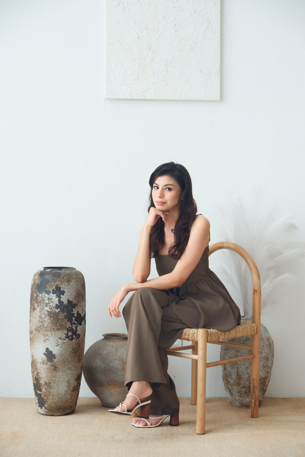 Clara Wide Legged Pants by Bash in Taupe Brown