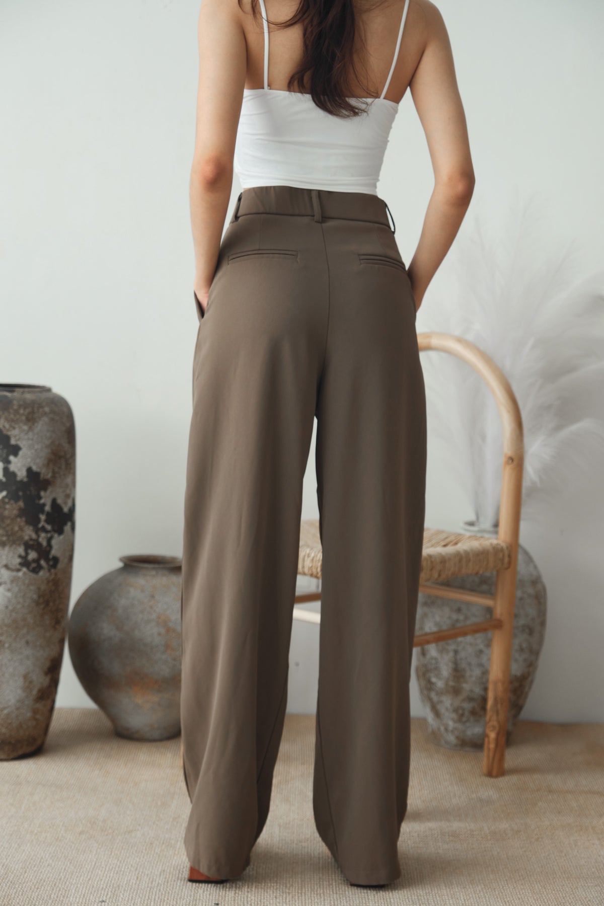 Clara Wide Legged Pants by Bash in Taupe Brown