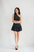Lovynne Polkadot Toga Mini Layered Dress in Black