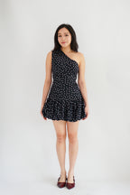 Lovynne Polkadot Toga Mini Layered Dress in Black