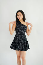 Lovynne Polkadot Toga Mini Layered Dress in Black