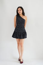 Lovynne Polkadot Toga Mini Layered Dress in Black