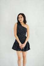 Lovynne Polkadot Toga Mini Layered Dress in Black
