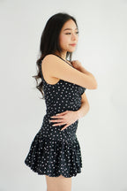 Lovynne Polkadot Toga Mini Layered Dress in Black