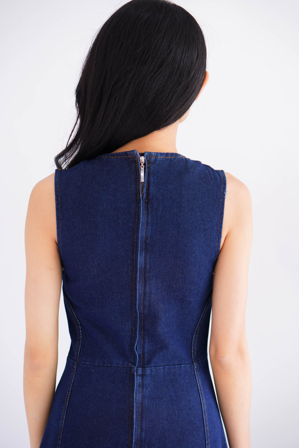 Vica Denim Boat Neck Maxi A-line Dress in Blue