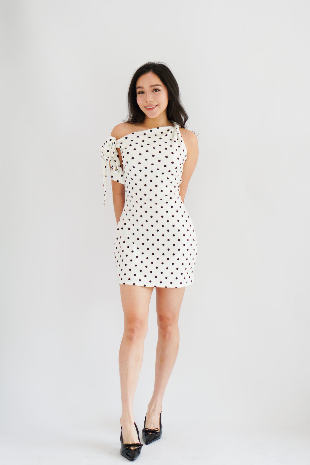 Miuzy Polkadot Toga Mini Bodycon Dress in White