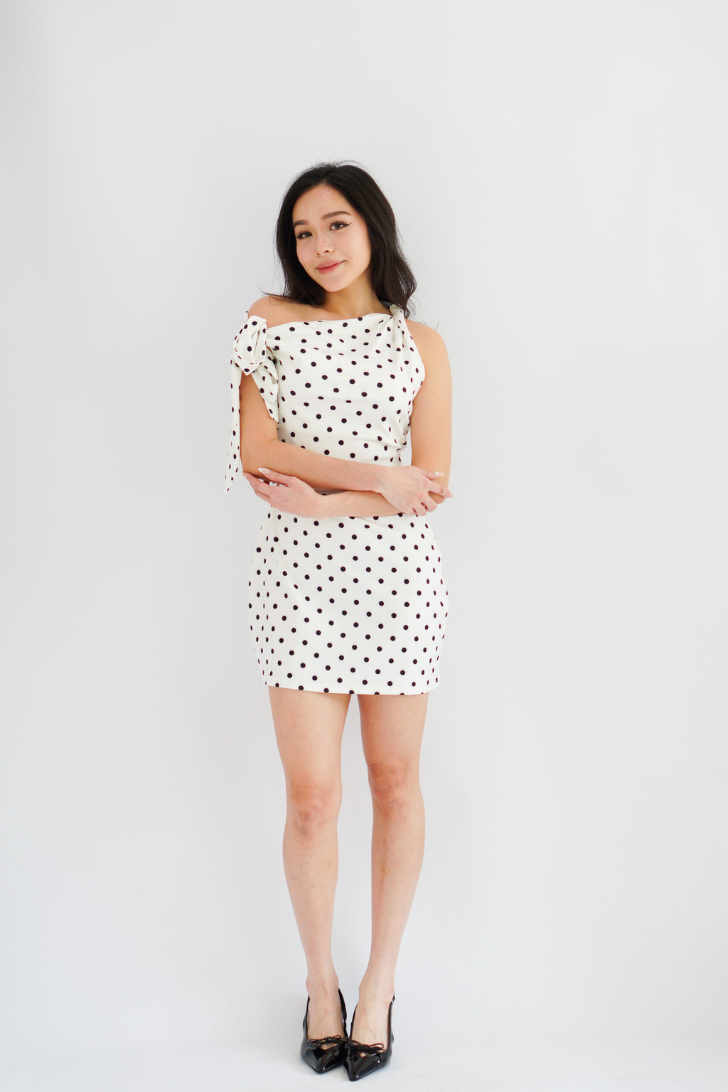 Miuzy Polkadot Toga Mini Bodycon Dress in White