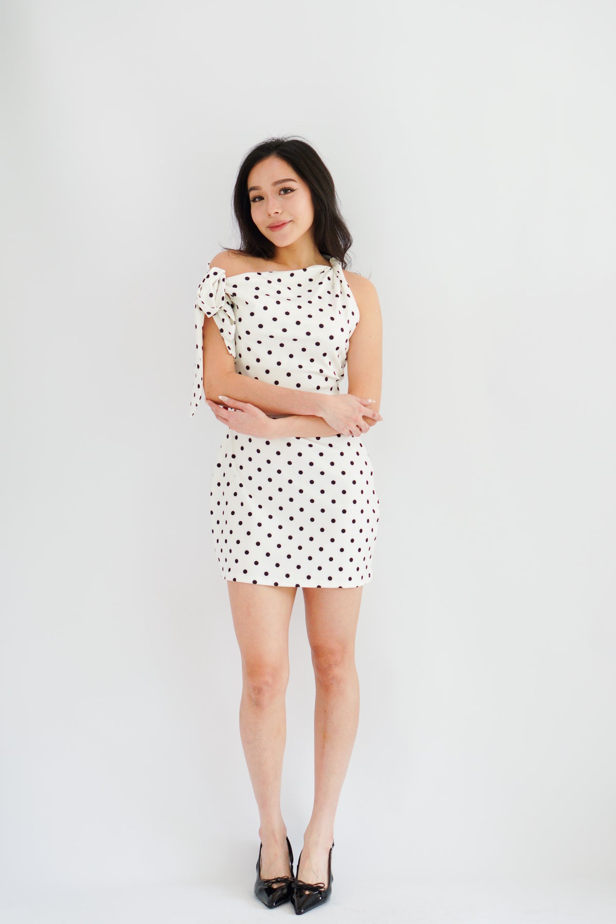 Miuzy Polkadot Toga Mini Bodycon Dress in White