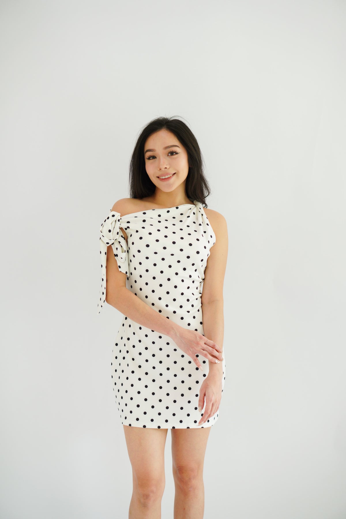 Miuzy Polkadot Toga Mini Bodycon Dress in White