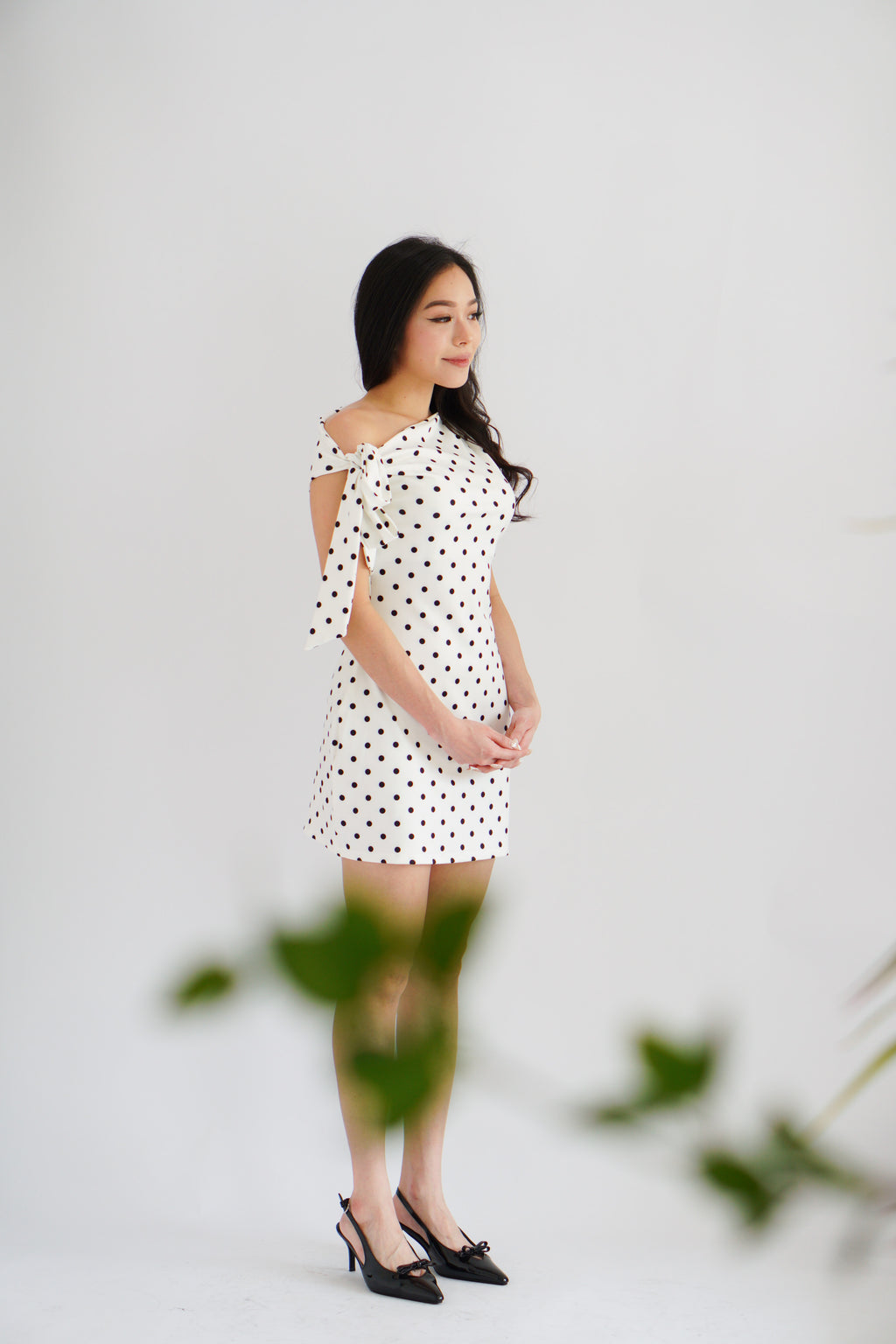 Miuzy Polkadot Toga Mini Bodycon Dress in White