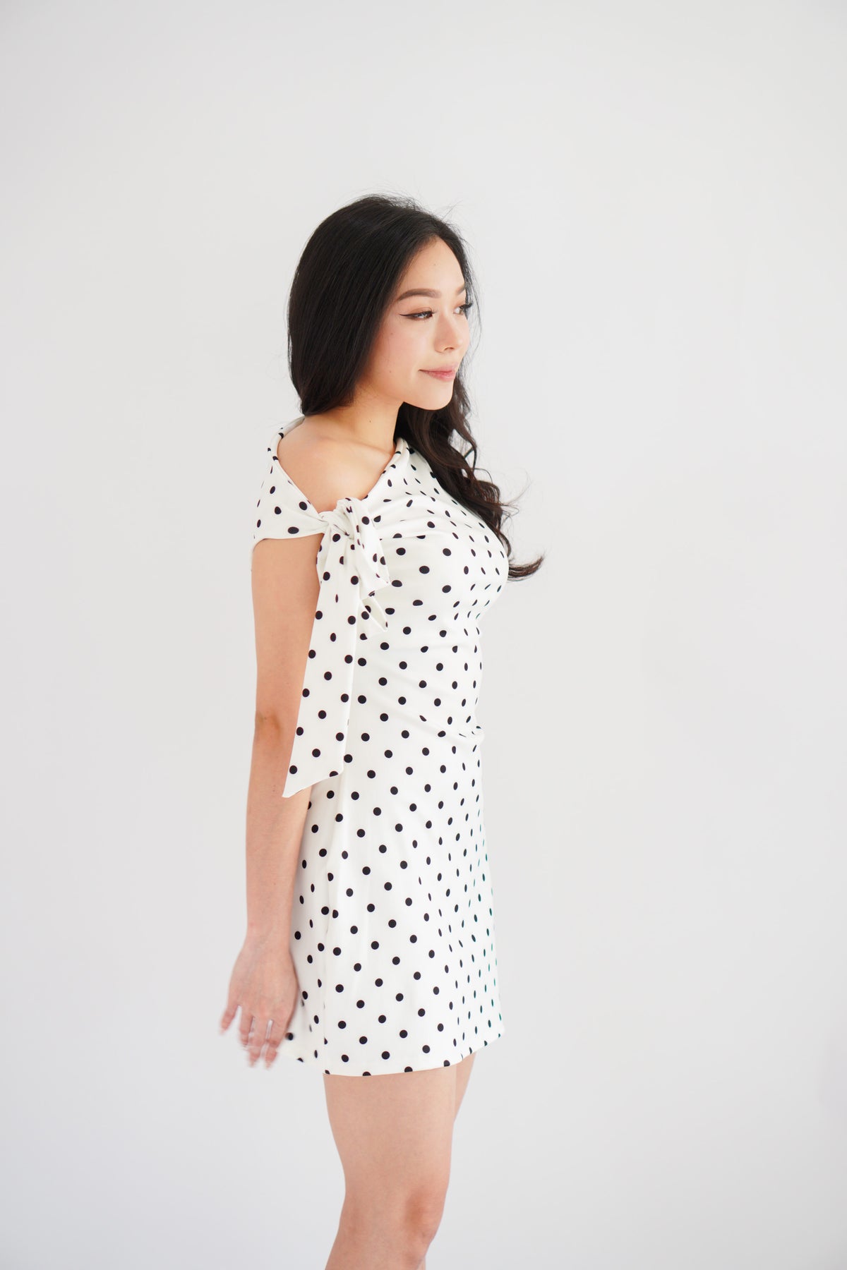 Miuzy Polkadot Toga Mini Bodycon Dress in White