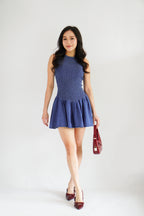 Emery Smocked Denim Mini Dress in Blue