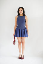 Emery Smocked Denim Mini Dress in Blue