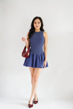 Emery Smocked Denim Mini Dress in Blue